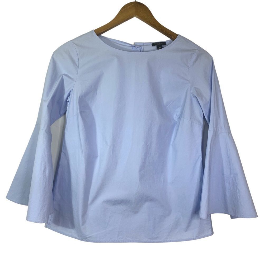 Ann Taylor Bell Sleeve Button Back Poplin Top Pastel Blue Women’s Size XSP